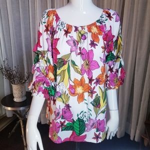Coco Bianco Shirt Draped Multicolor Graphic Floral